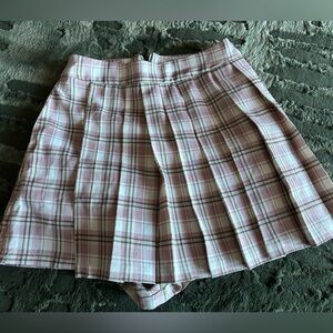 Pink Plaid Pleated Skirt